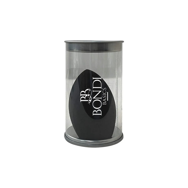 Bondi Basics Light Touch Blender in black, housed in a clear cylindrical case. Ideal makeup sponge for blending, contouring, and highlighting.