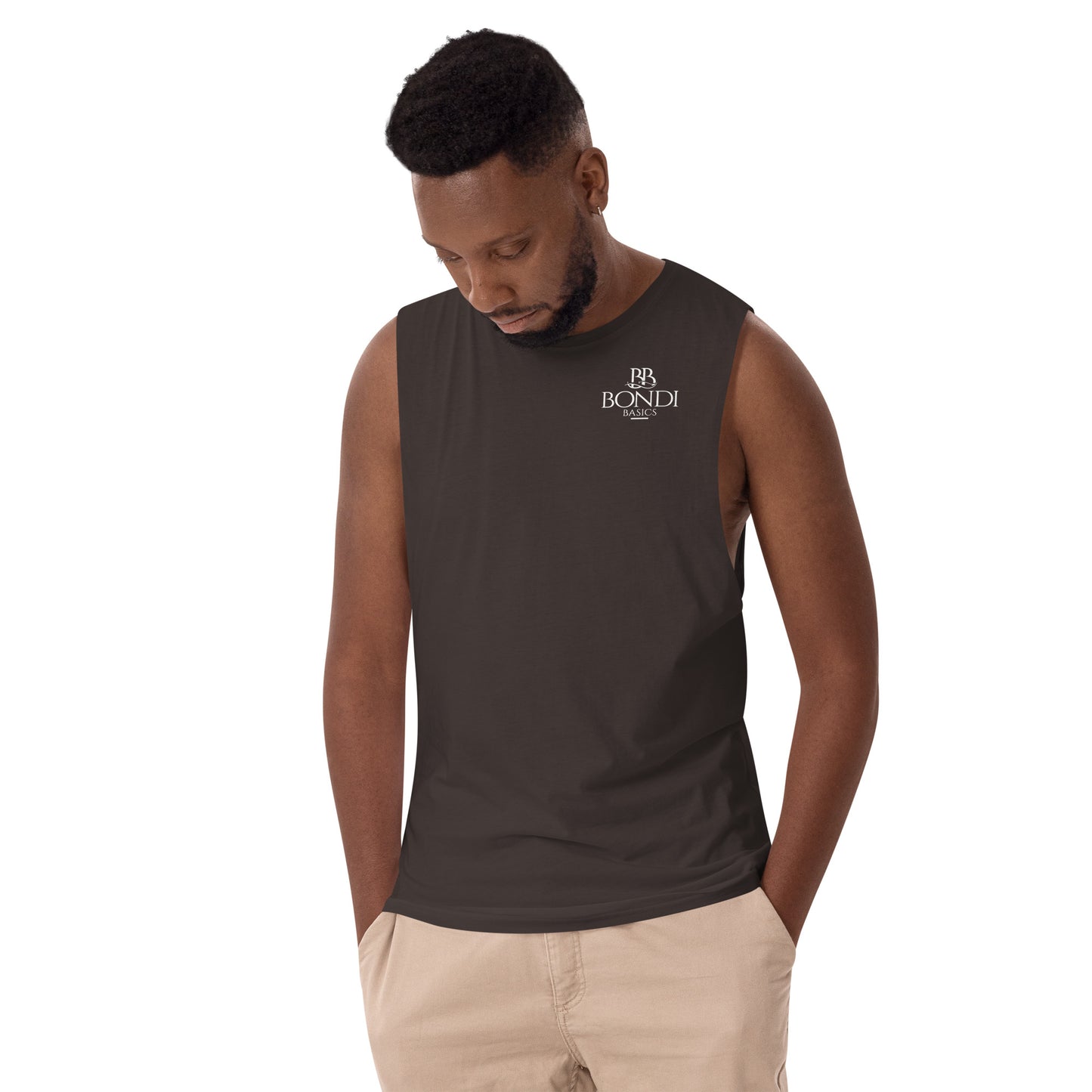 Bondi Basics Men’s Urban Design drop arm tank top - God Bless You Design Side