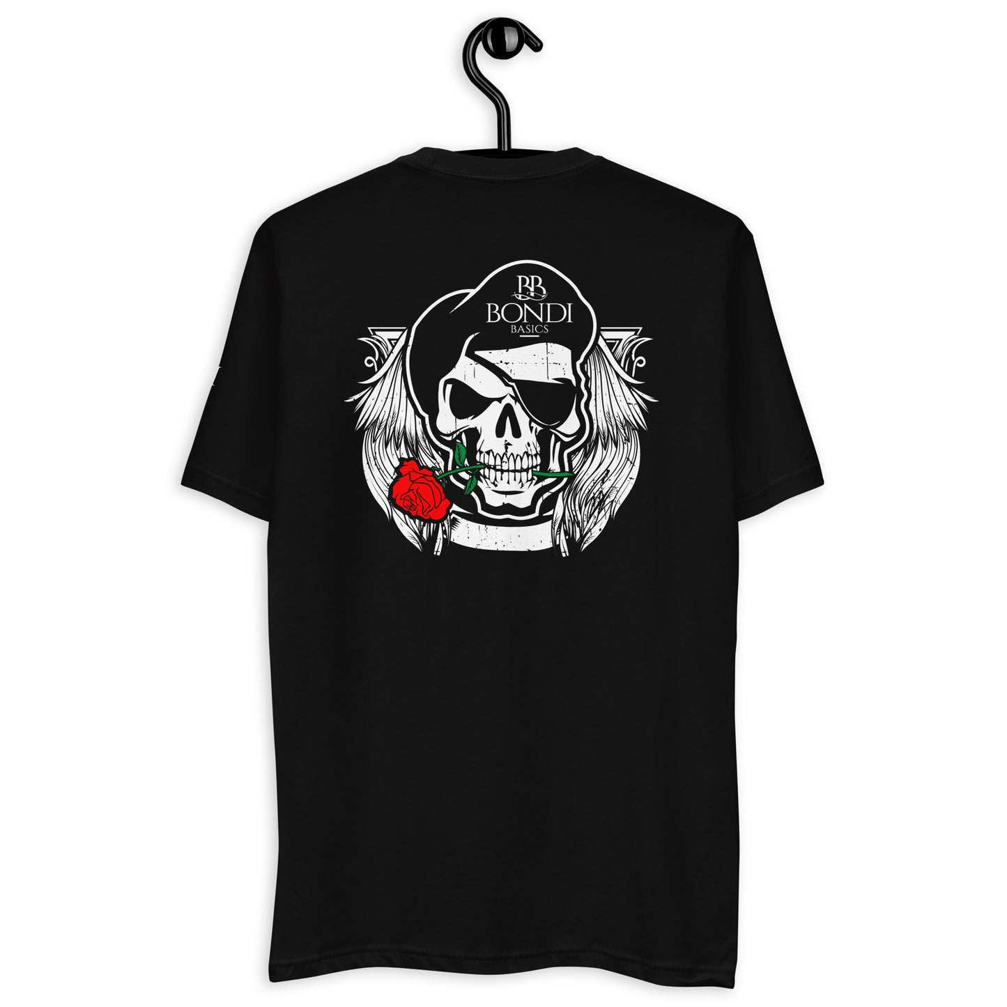 Bondi Basics mens Fitting Tshirt Black Skull and Rose Design Back View