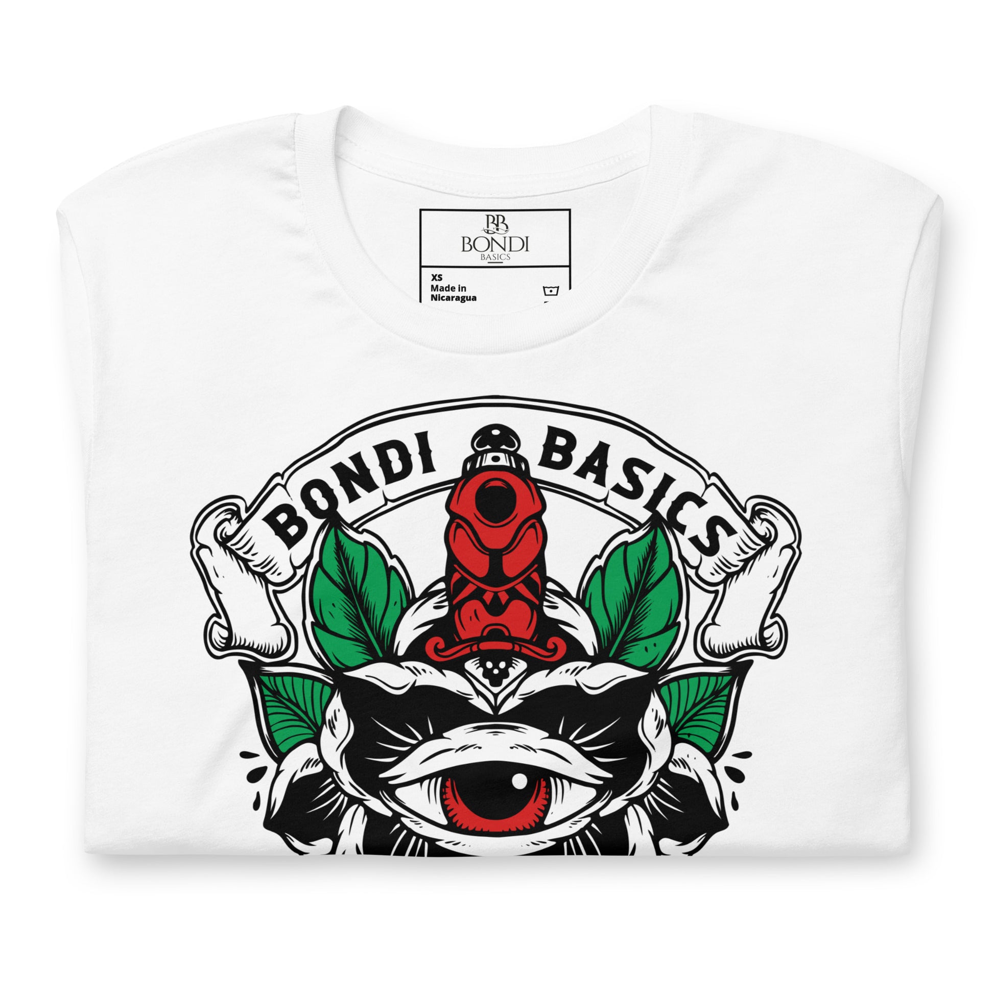 Bondi Basics White Mens urban clothing tshirt with Evil eye Design Front