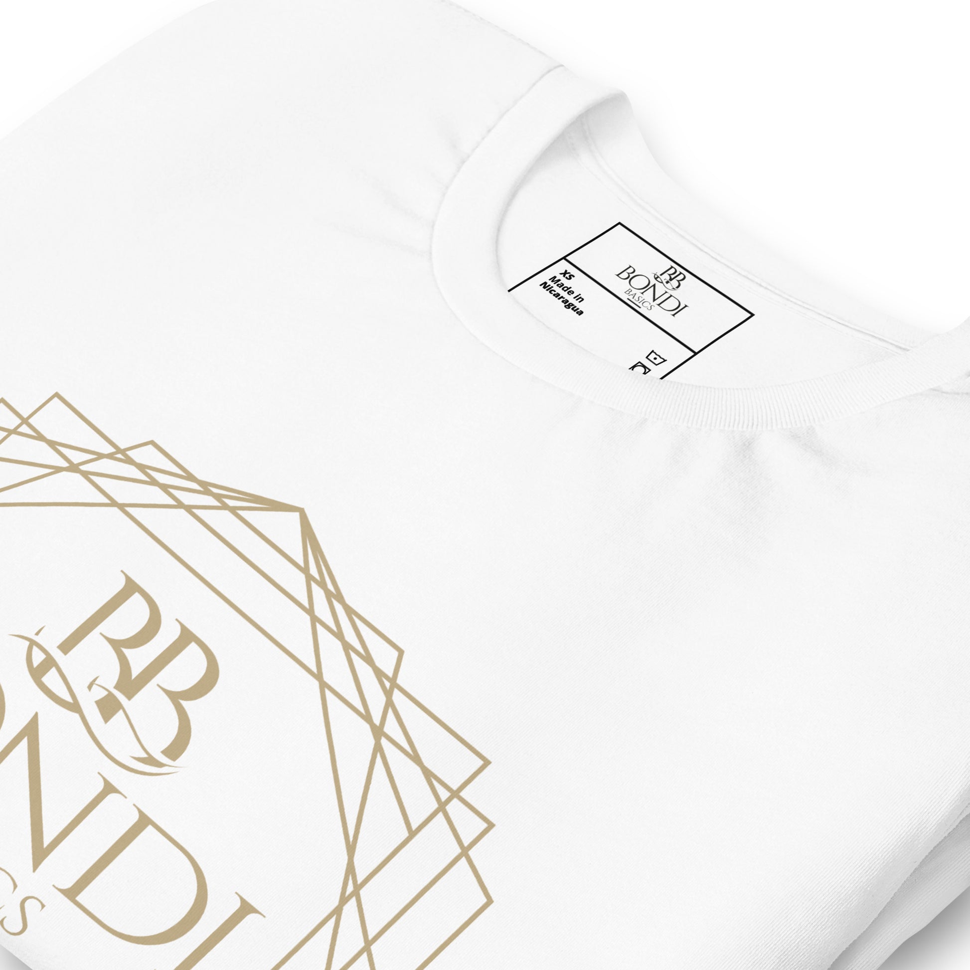 Bondi Basics white tshirt top view gold logo